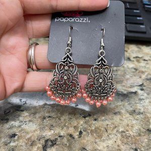 Orange Pearl Bead Earrings